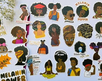 Stickers fille noire | Stickers poppin mélanine | Stickers Belle Femme Noire | Droits BLM | Fille noire glamour | Agenda esthétique Afro Girls