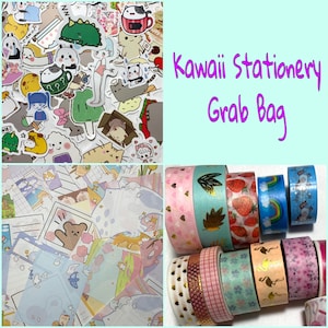 Kawaii Stationery Grab Bag, random memo sheets, cute flake stickers, penpal supplies, snail mail, korean stationery, japanese stickers