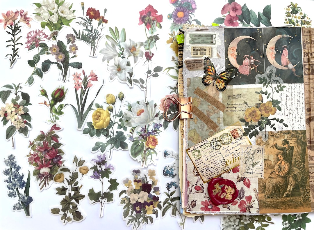 Flowers Stickers, Flower Sticker Pack, Ephemeral Vintage Flower ...