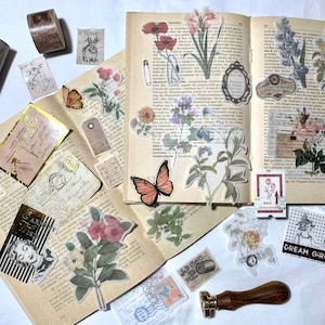 Vintage Botanical Journaling Stickers, Ephemera Kit