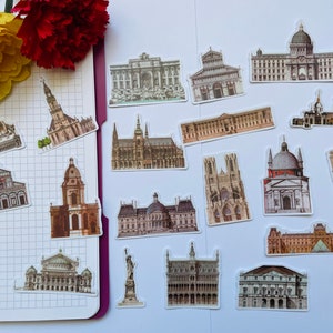 Reise Sticker Pack, Weltreise Sticker, dunkle Academia Sticker, Städte Sticker, Junk Journal, berühmte Gebäude, Planner Sticker