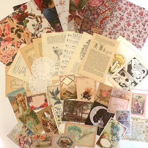 Junk Journal Kit, Vintage Ephemera Papers, Cottage Core Scrapbook Supplies