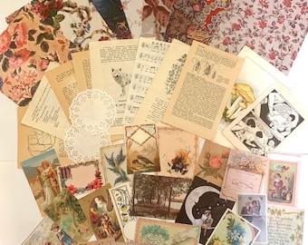 Junk Journal Kit, Vintage Ephemera Papers, Cottage Core Scrapbook Supplies