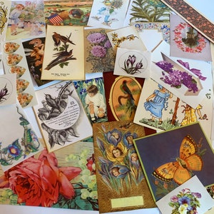 50 Piece Vintage Ephemera Pack, Cottage Core, Dark Academia, Journal Kit, Floral, Butterflies, Illustrations Ephemera Collage Scrapbook