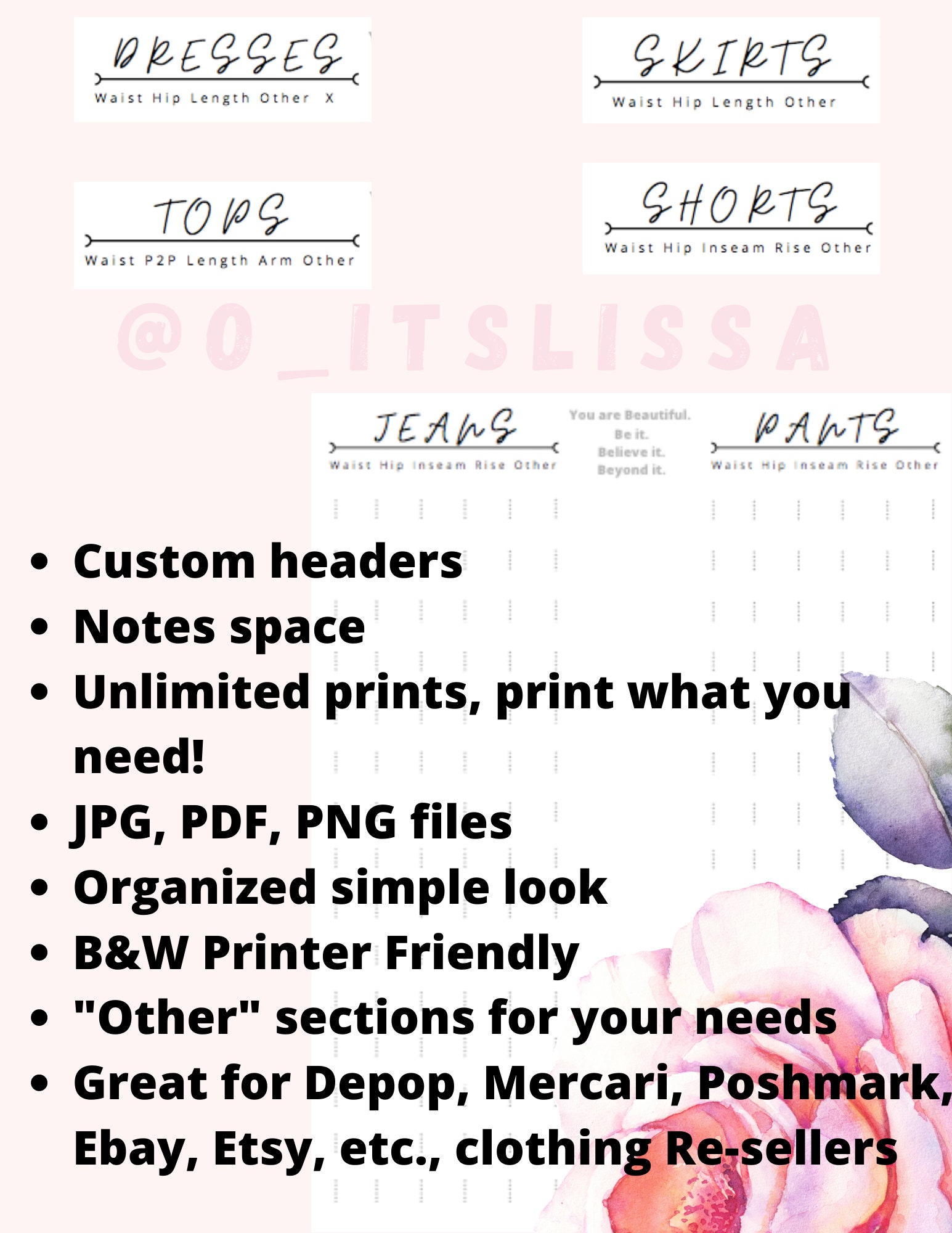 Best Seller | CLOTHING MEASUREMENT CHARTS, Reseller Supplies, Clothing ...