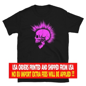 Pink Mohawk Skull Punk Rock T-Shirt / USA Printed and Shipped
