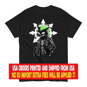 Anarcho Punk Black Cat T-Shirt: Chaos Star, Mohawk Wildcat Revolt Tee / USA Printed and Shipped