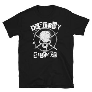 Destroy Silence Drummer Shirt – Heavy Metal Schlagzeug T-Shirt – Geschenk für Drummer – Lustiges Rockmusiker T-Shirt – Percussion Band Shirt