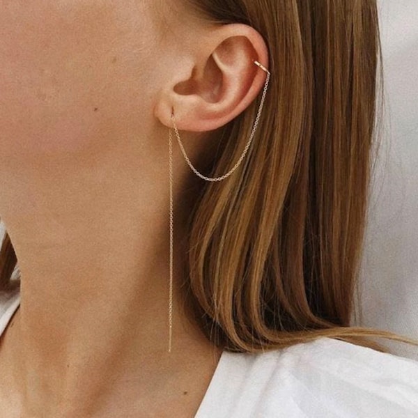 Ear cuff with chain made of 925 silver in rose, silver or gold earrings jewelry
