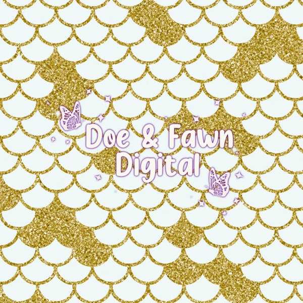 White and Gold Glitter Mermaid 9 Seamless File Fish Scales Digital Paper Mermaid Tail Repeating Pattern Fabric Design