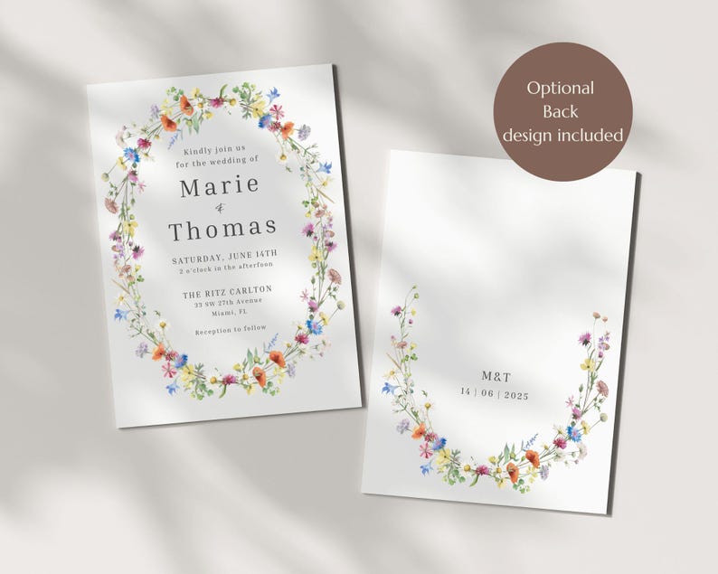 Wildflowers Wedding Invitation Canva Template, Summer Vibe Wedding ...