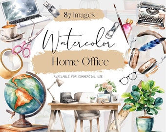 Home Office Watercolor Clipart png, 87 Transparent PNGs, Workspace, Productive Modern and Retro Designs, Cozy, Creative Home Office Graphics