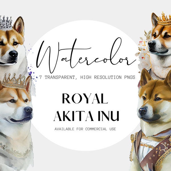 Akita Inu Dog in Japanese Royal Clothin Watercolor Clipart, Transparent PNGs, clipart for Commercial Use