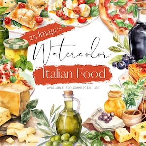 Cucina italiana Acquerello Clipart png, 25 PNG trasparenti, Cibo italiano - Pasta, Lasagne, Balsamico, Olio d'oliva, Formaggio ecc. per i buongustai