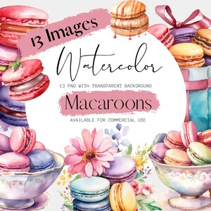 Aquarel Macarons Clipart met transparante achtergrond png, voedsel, kleurrijk gebak, Frankrijk, in geschenkdoos en porseleinen kom