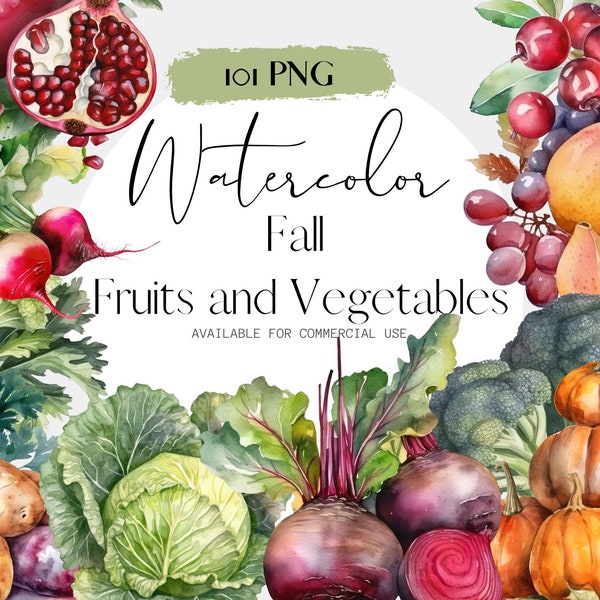 Herbsternte Saison Obst und Gemüse Aquarell Clipart mit transparentem Hintergrund, Herbstgarten, saisonales ThanksGiving, festliches Essen