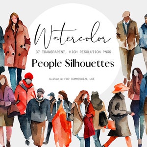 Abstract aquarel mensen silhouet kunst, transparante PNGs, clipart voor commercieel gebruik, mensen lopen