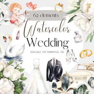 透明な背景、結婚式の装飾、愛、ハート、花の結婚式の看板のためのクラシックな結婚式の水彩画のクリップアート