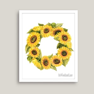 16 x 20 - Sunflower wreath digital printable.  Lovely watercolor that can be used as wall art in a variety of room.
