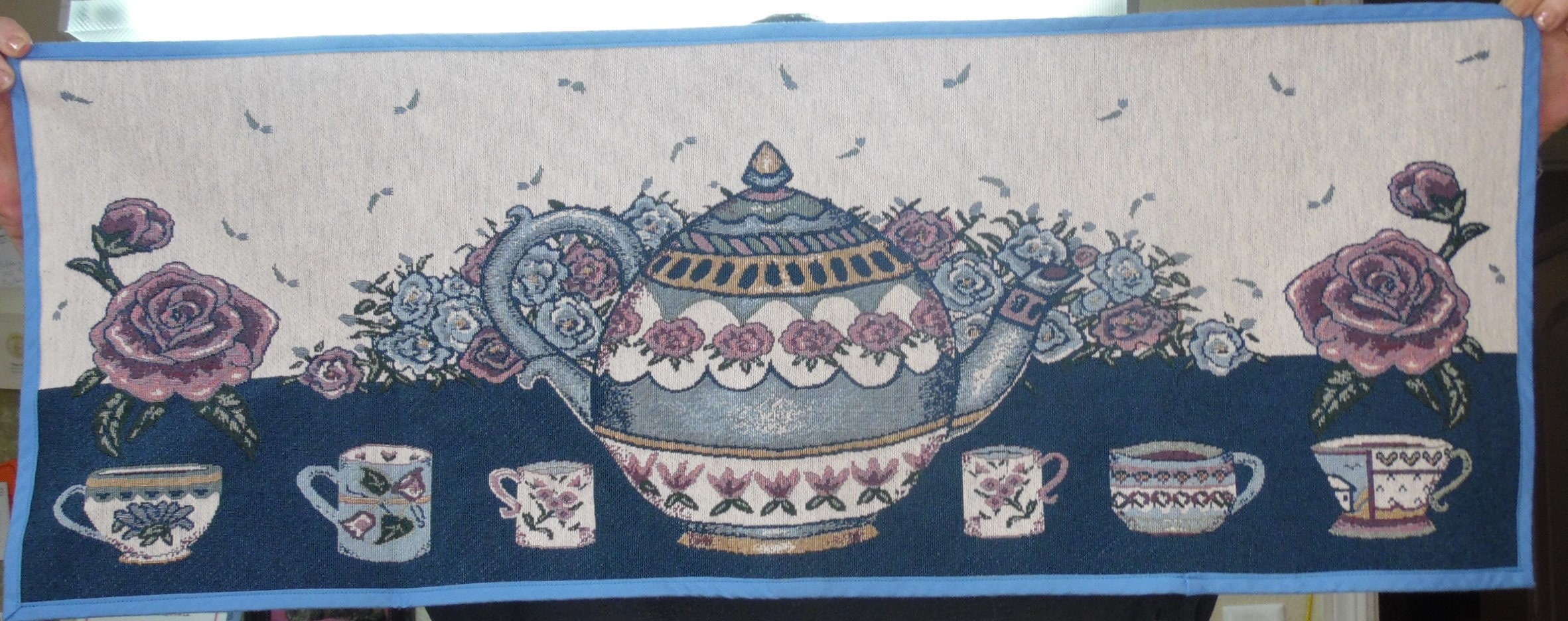 Teapot and Cups Table Runner Vintage Tapestry Etsy
