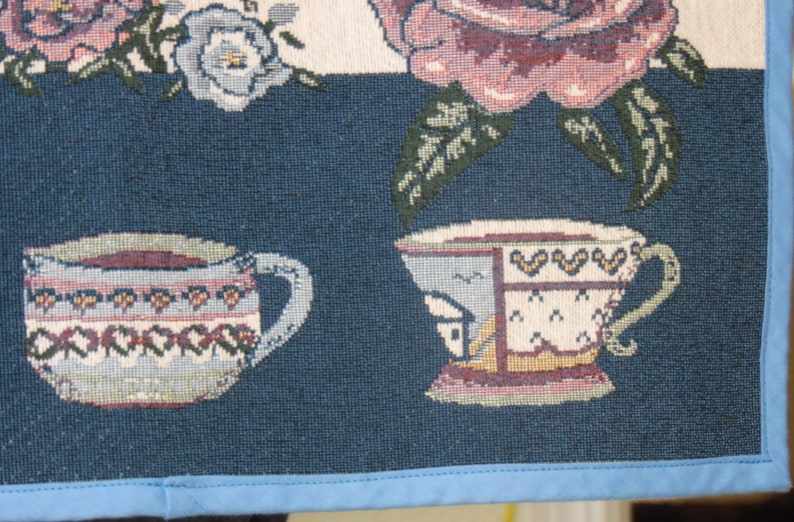 Teapot and Cups Table Runner Vintage Tapestry Etsy