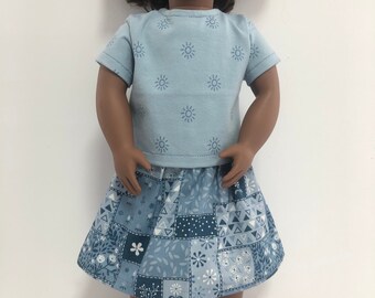 Handmade Three Piece Skirt, T-Shirt and Headband Outfit for 18"/45cm Doll