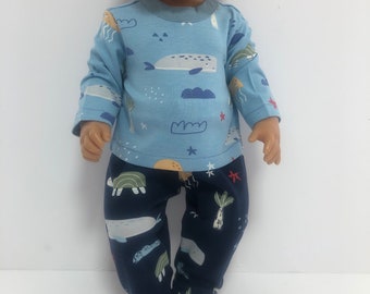 Handmade Two Piece Blue Outfit for 16"/43cm Baby Doll