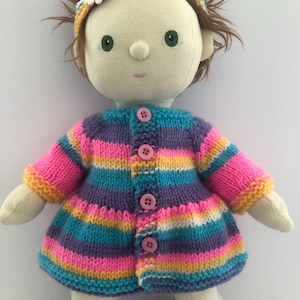 Hand Knitted Multi Coloured Striped Dress and Headband Set for 35cm Olli Ella Dinkum Doll