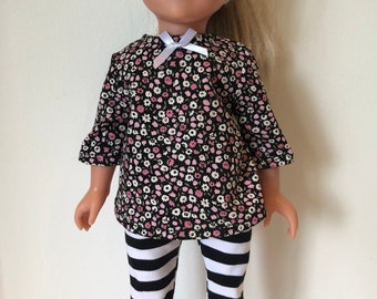 Handmade Black, White & Pink Three Piece Doll Outfit for 18"/45cm Doll