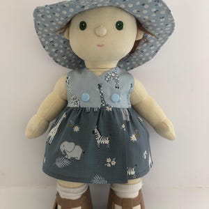Hand Made Safari Pattered Dress and Sunhat Set for 35cm Olli Ella Dinkum Doll in a Choice of Colours