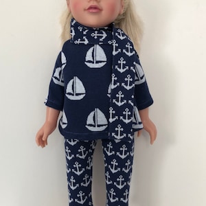 Handmade Blue Nautical Print Three Piece Doll Outfit for 18&quot;/45cm Doll