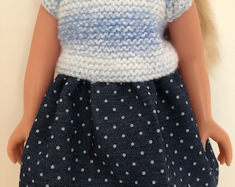 Handmade Blue & White Three Piece Doll Outfit for 18"/45cm Doll