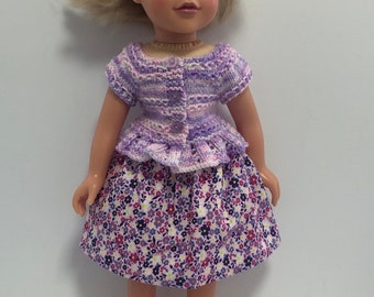 Handmade Lilac Flower Patterned Three Piece Skirt Set for 18"/45cm Doll