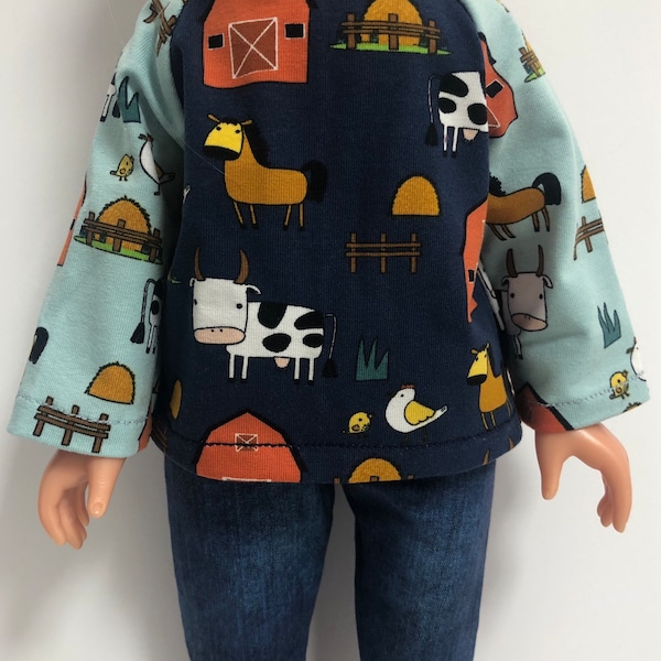 Farmyard Animal Print Handmade Three Piece Outfit for 18"/45cm Doll