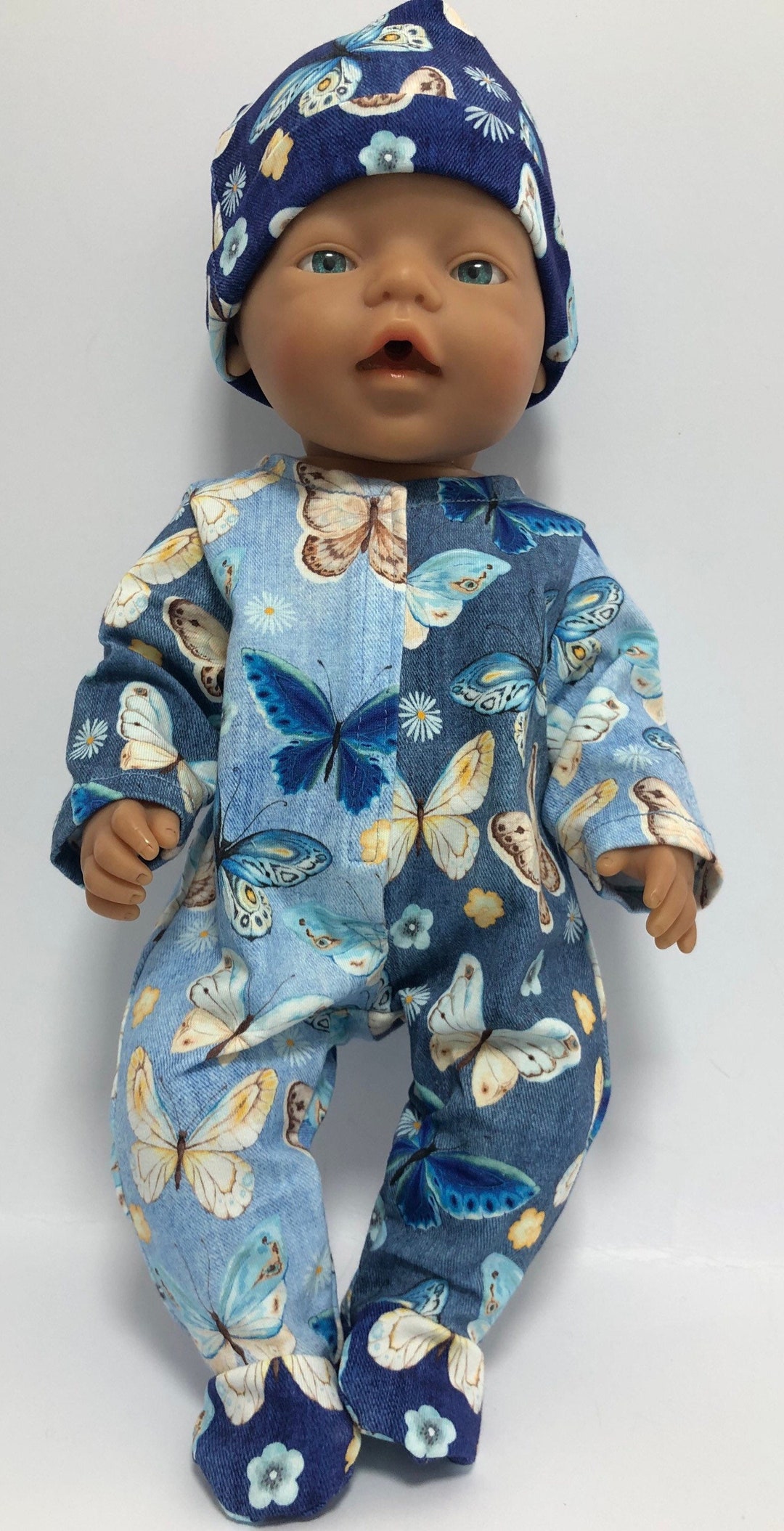 New Born Cap Blended Stuff Butterfly In Blue Color