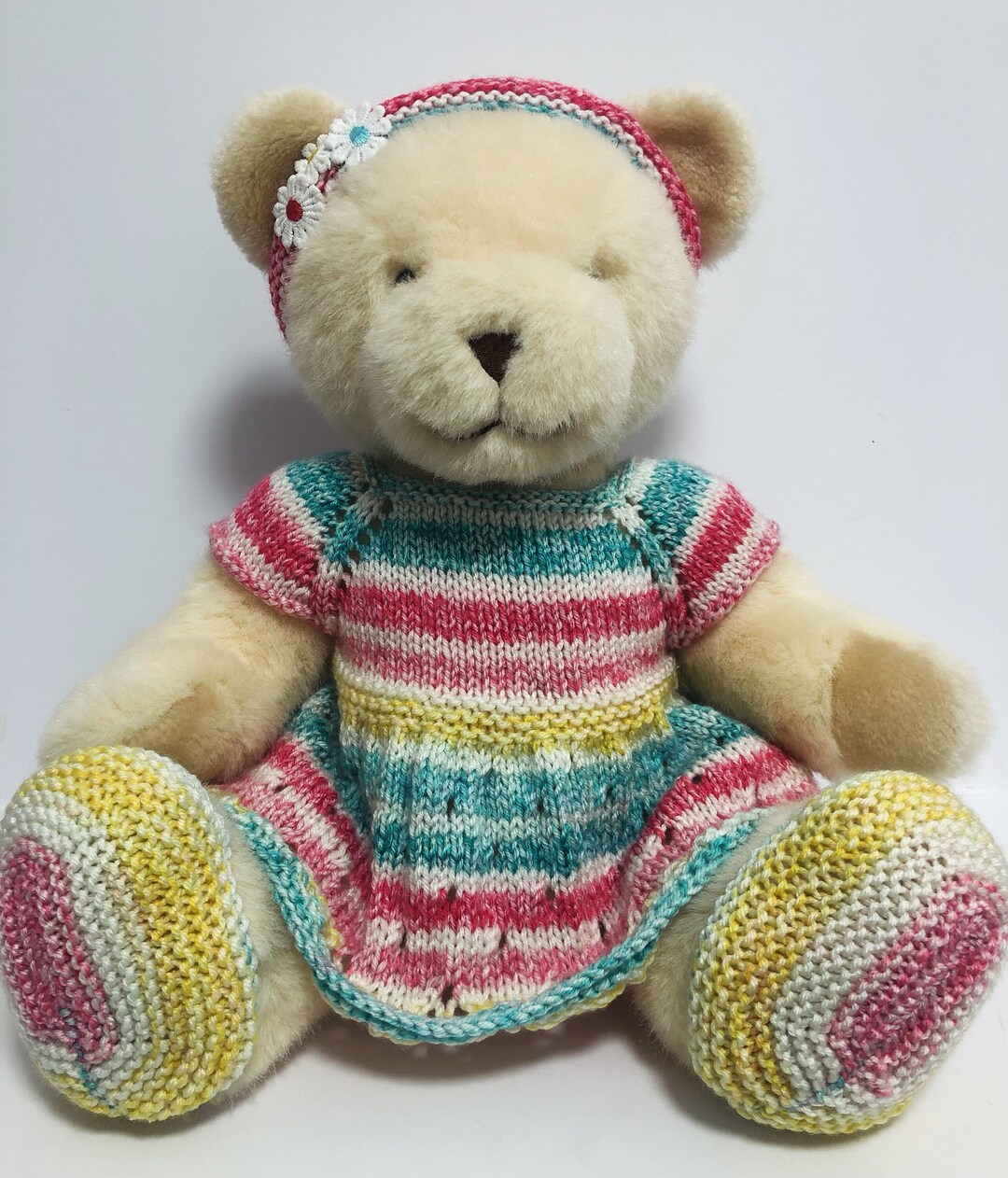 Hand Knitted Teddy Bear Outfit: Dress, Shoes & Headband (15-18 Inch) - Etsy