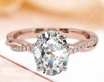 Handmade Moissanite Engagement Ring, White Diamond Wedding Rings for Women, Oval Shaped Moissanite Solitaire Proposal Ring Gifts for Mother
