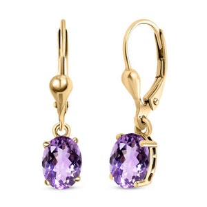 Boucles d'oreilles pendantes en améthyste, boucles d'oreilles en améthyste de coupe ovale, cadeau de fiançailles d'anniversaire de goujon en argent sterling pour le dos de levier d'améthyste de mère