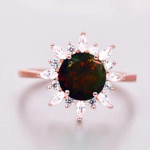 14K Gold Plated Black Opal Ring Engagement Ring, Unique Opal Bridal Wedding Statement Rings for Women, Vintage Anniversary Gifts for mother