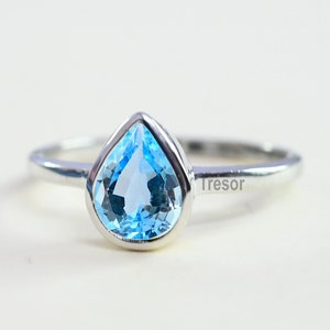 Schweizer Blautopas Verlobungsring, 14K Massivgold Statement Ring, Topas Hochzeit Solitär Ring für Frauen, Jubiläumsgeschenk für Mama Frau Liebe