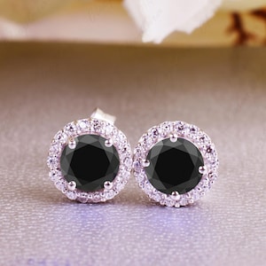Black Spinel Stud Earrings,Round Cut Natural Black Spinel Bridal wedding Earrings,minimal Anniversary engagement Studs Gift for Mother Wife.