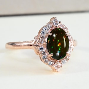Black Opal 925 Sterling Silver Engagement Ring, Unique Opal Bridal Wedding Statement Rings for Women, Vintage Anniversary Gifts for mother