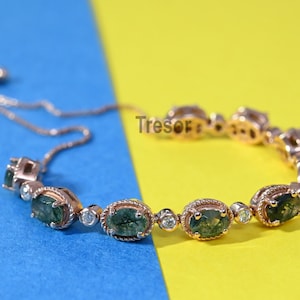 Beautiful Moss Agate Bolo Bracelet, Unique Moss Agate Chain Link Bracelet Bridal wedding jewelry Gift, Anniversary Gift For Mother Wife Love