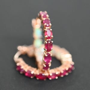Beautiful Ruby opal Hoop Earrings, Handmade Gemstone Earring, Sterling Silver Hoop Earrings Anniversary engagement Gift for Mother Wife Love