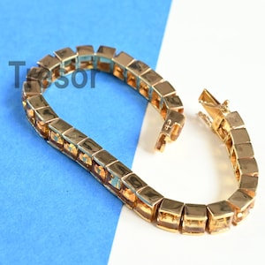 Pulsera de tenis de corte cuadrado de citrino natural, increíble pulsera de eslabones de cadena de citrino, regalos de boda para novias, regalos de aniversario para el amor de mamá y esposa