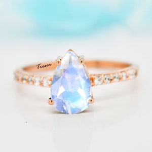 Vintage Rainbow Moonstone Statement Ring, Unique Moonstone Bridal Wedding Engagement Rings for Women, Anniversary Gifts for mother Wife her