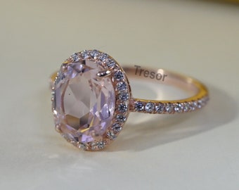 Natural Morganite Engagement Ring, 14K Solid Gold Birthstone Jewelry Solitaire Statement Ring, Morganite Bridal Wedding Ring gift For Mother