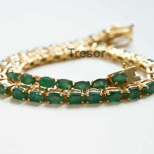 Natural Emerald Tennis Bracelet, Amazing Oval Cut Chain Link Bracelet Wedding Anniversary Gift Emerald Dainty Bracelet Gift For Mother love