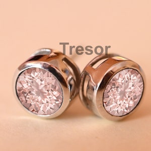 Round Cut Morganite Minimal Stud Earrings, Peach Morganite Bridal wedding Earrings, Silver Stud Anniversary engagement Gift for Mother Love