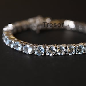 Aquamarine Dainty Tennis Bracelet, Chain Link Bracelet Bridal Wedding Gift Anniversary Gifts Aquamarine Bracelet, Gifts For Mother Wife love